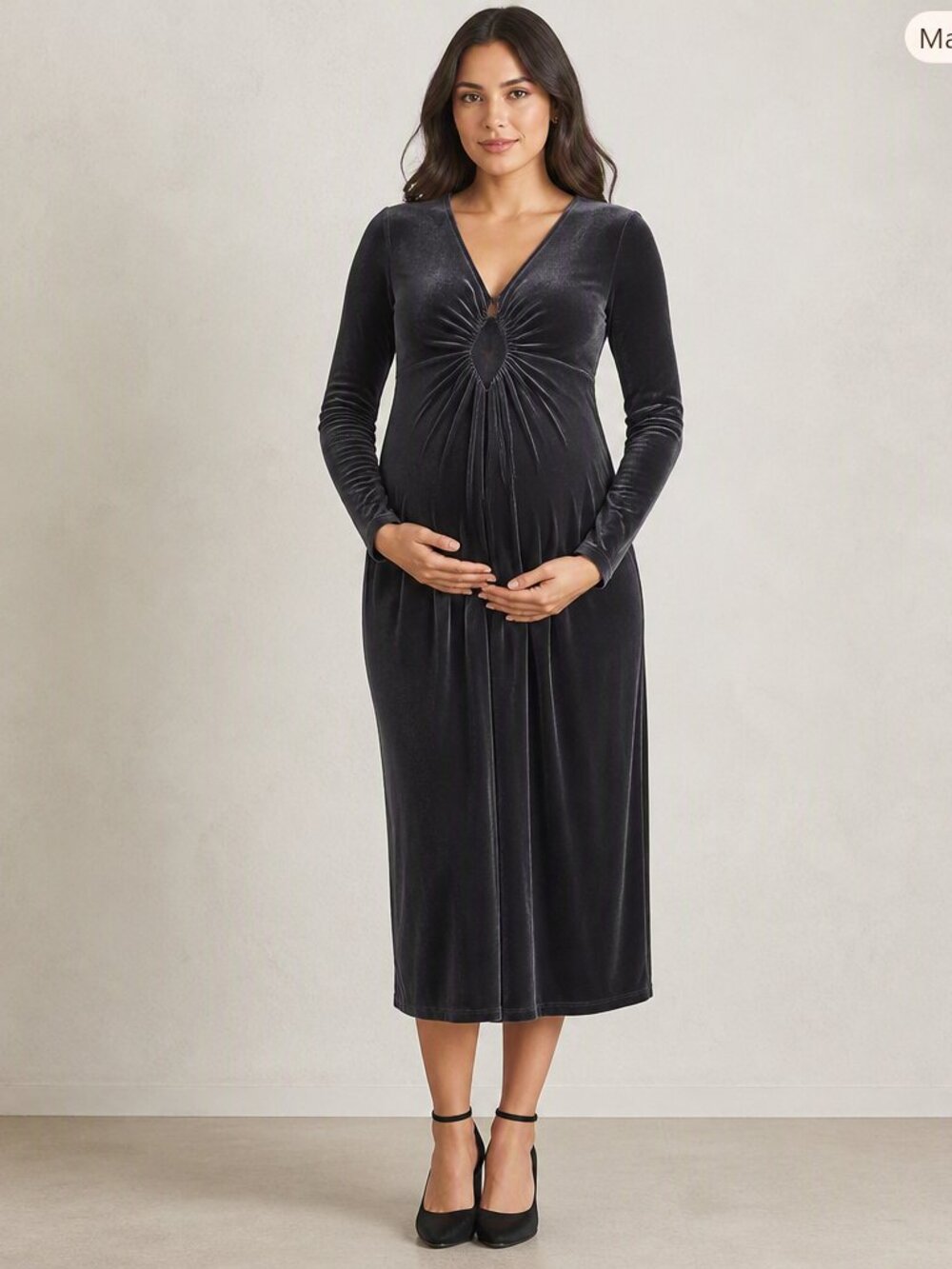 NWT Motherhood Maternity Black Velvet Ruched Dress S